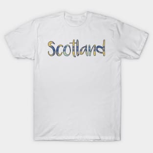 SCOTLAND, Blue and Yellow Tartan Style Design T-Shirt